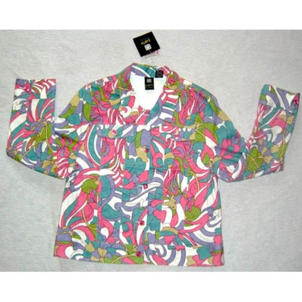 NWT Women's La Vie Boheme White Blazer with Colored Pattern Size EXTRA LARGE